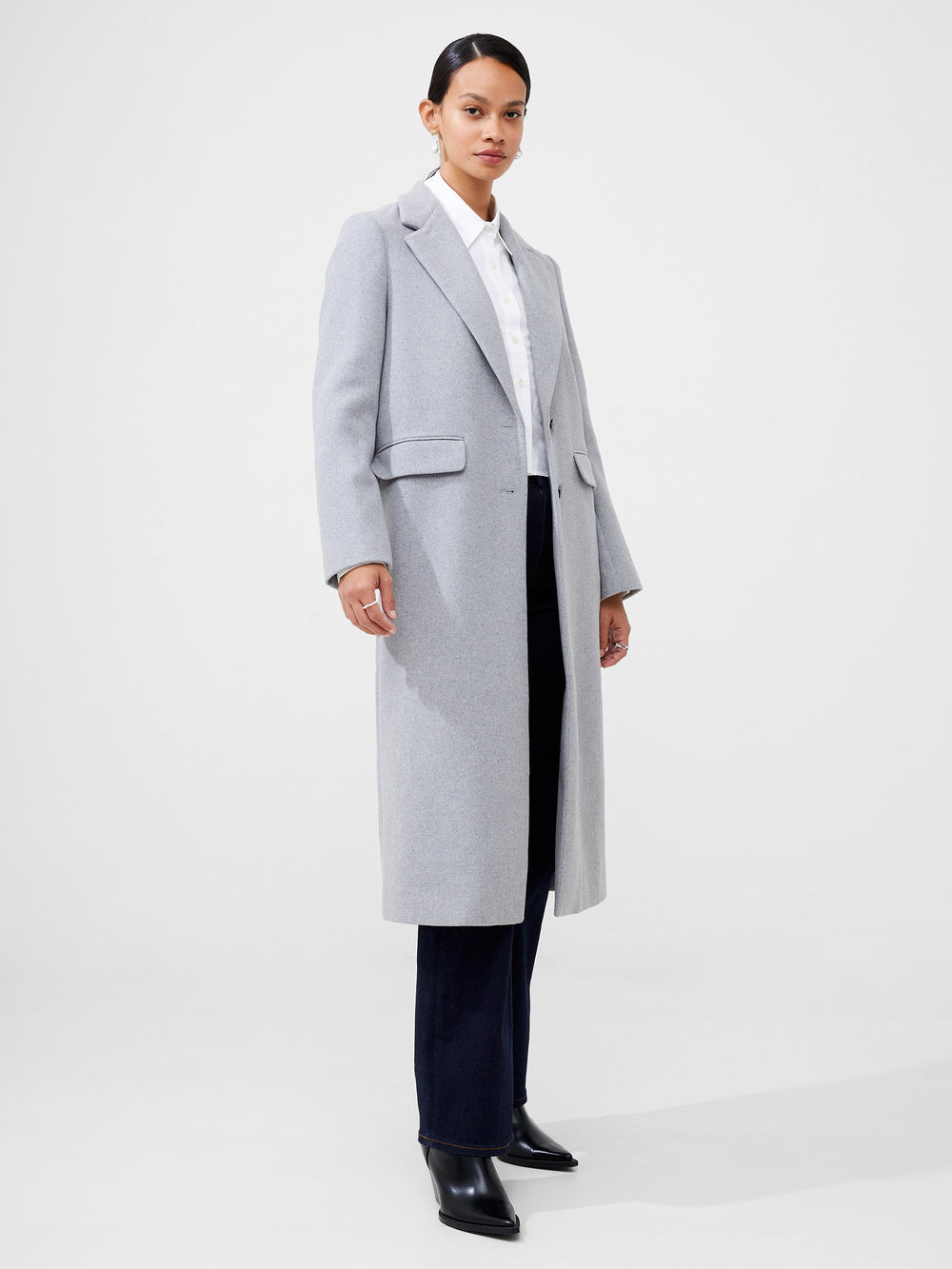 Fawn Felt Single Breasted Coat Light Grey Mel | French