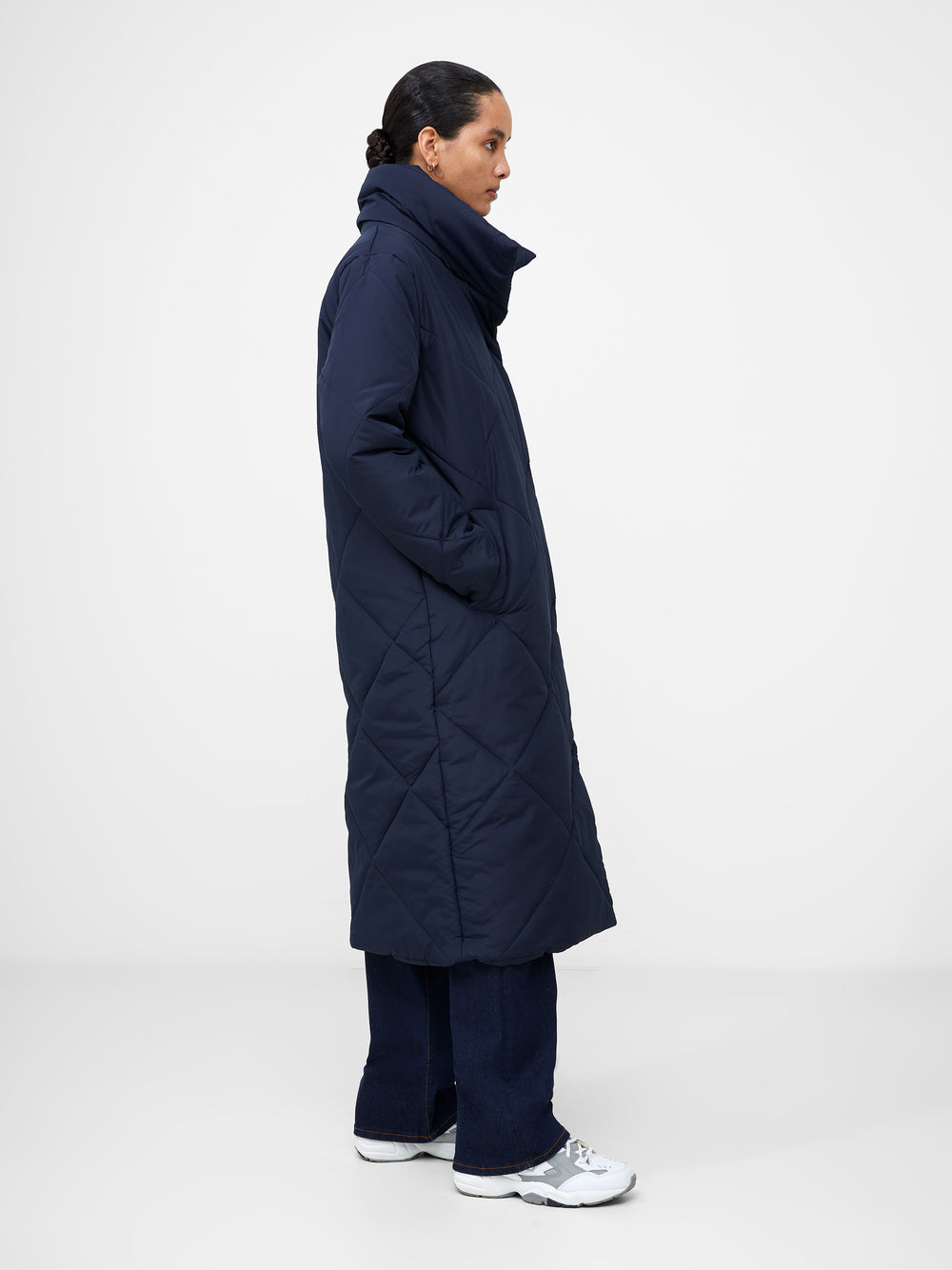 Womens long navy hot sale padded coat