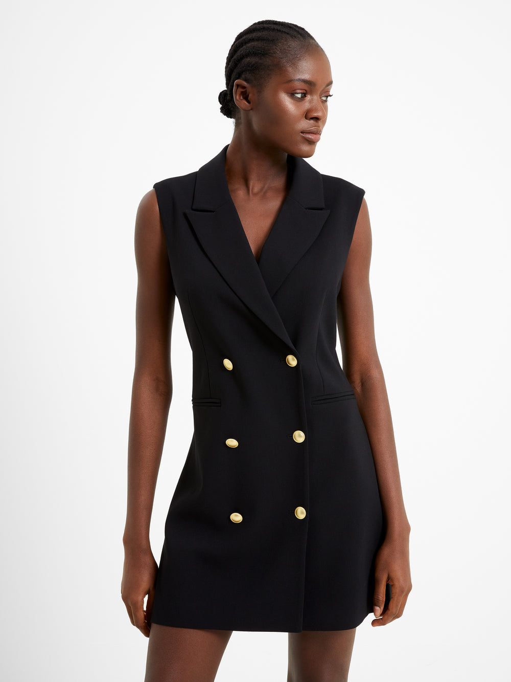 Whisper Sleeveless Tux Mini Dress Blackout | French Connection UK