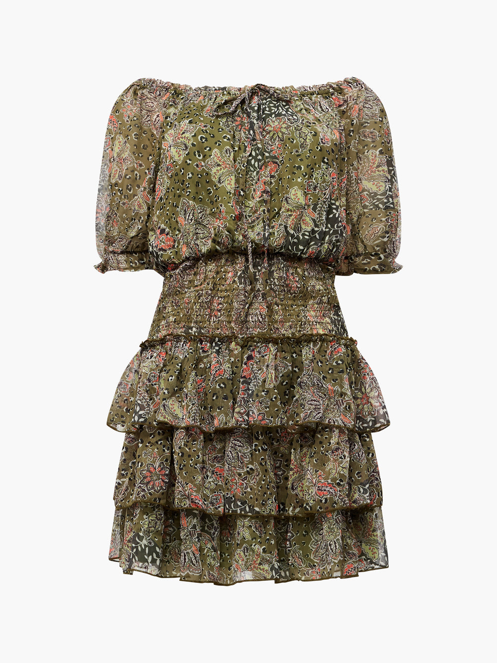 Peasant Rara Mini Dress Olive Green | French Connection UK