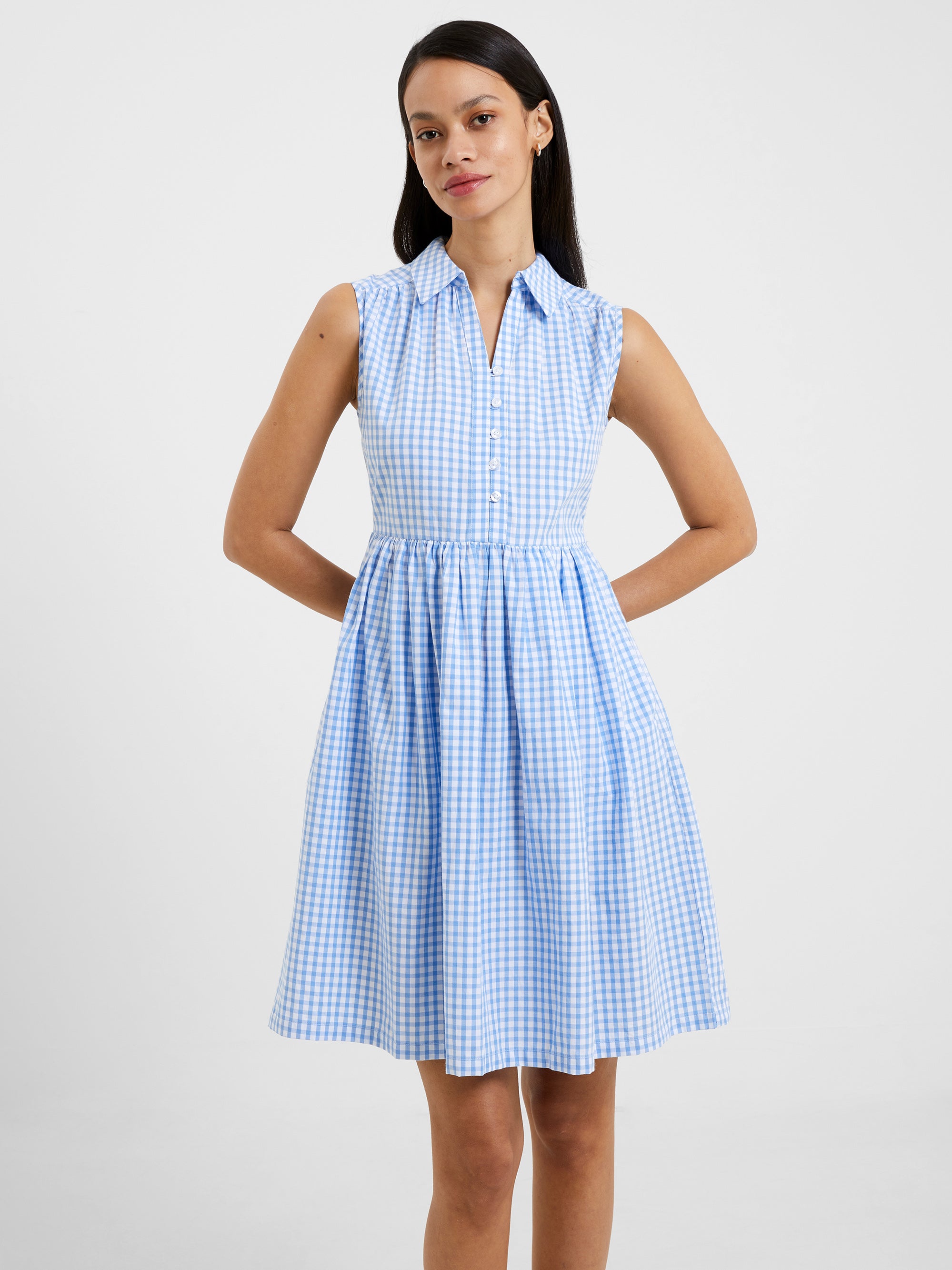 Sleeveless Gingham Smock Dress