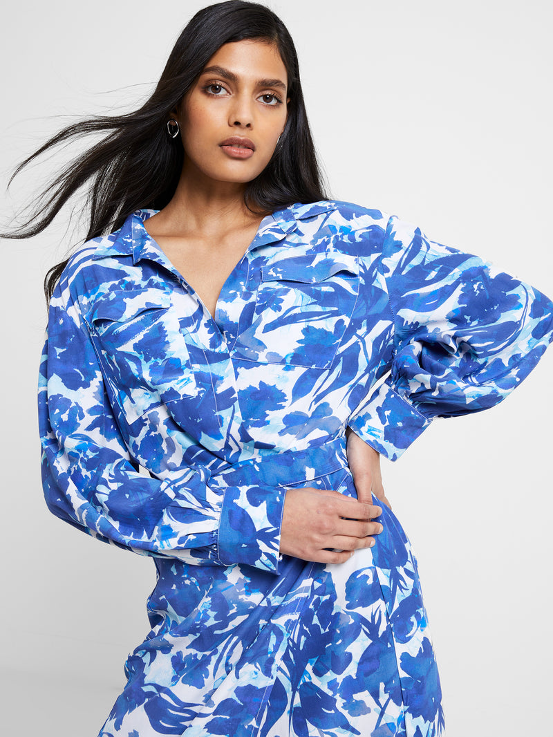 Bailee Spacedye Midi Dress Blue – Beginning Boutique US