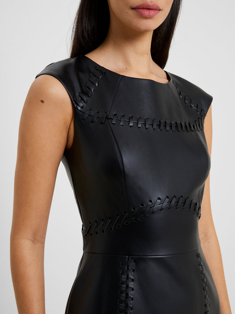 Crolenda PU Lace Up Cap Sleeve Mini Dress Blackout | French Connection UK