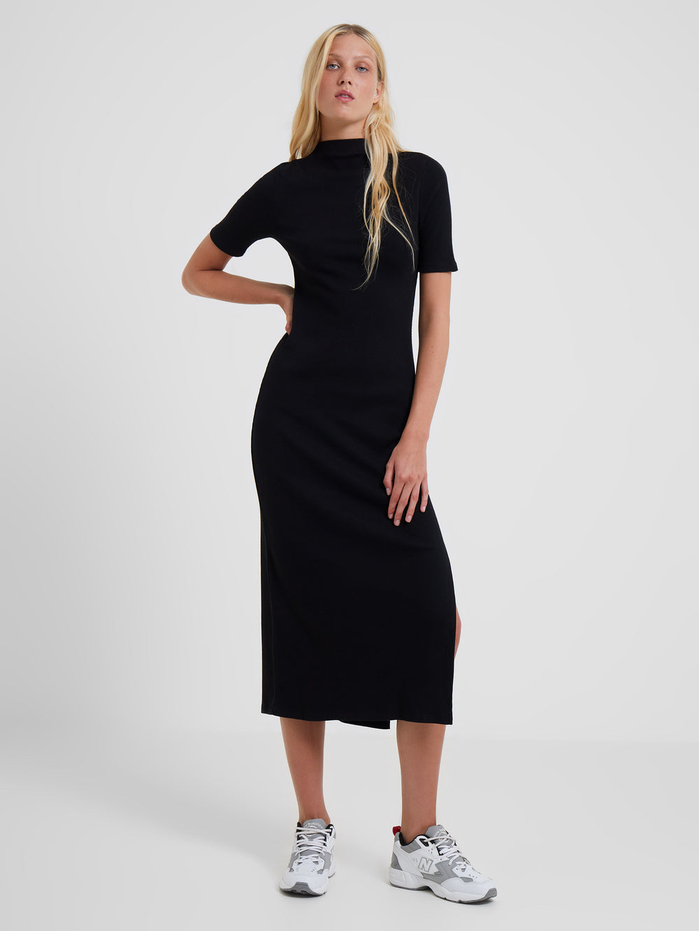 Rassia Sheryle Rib Mock Neck Midi Dress Black | French Connection UK