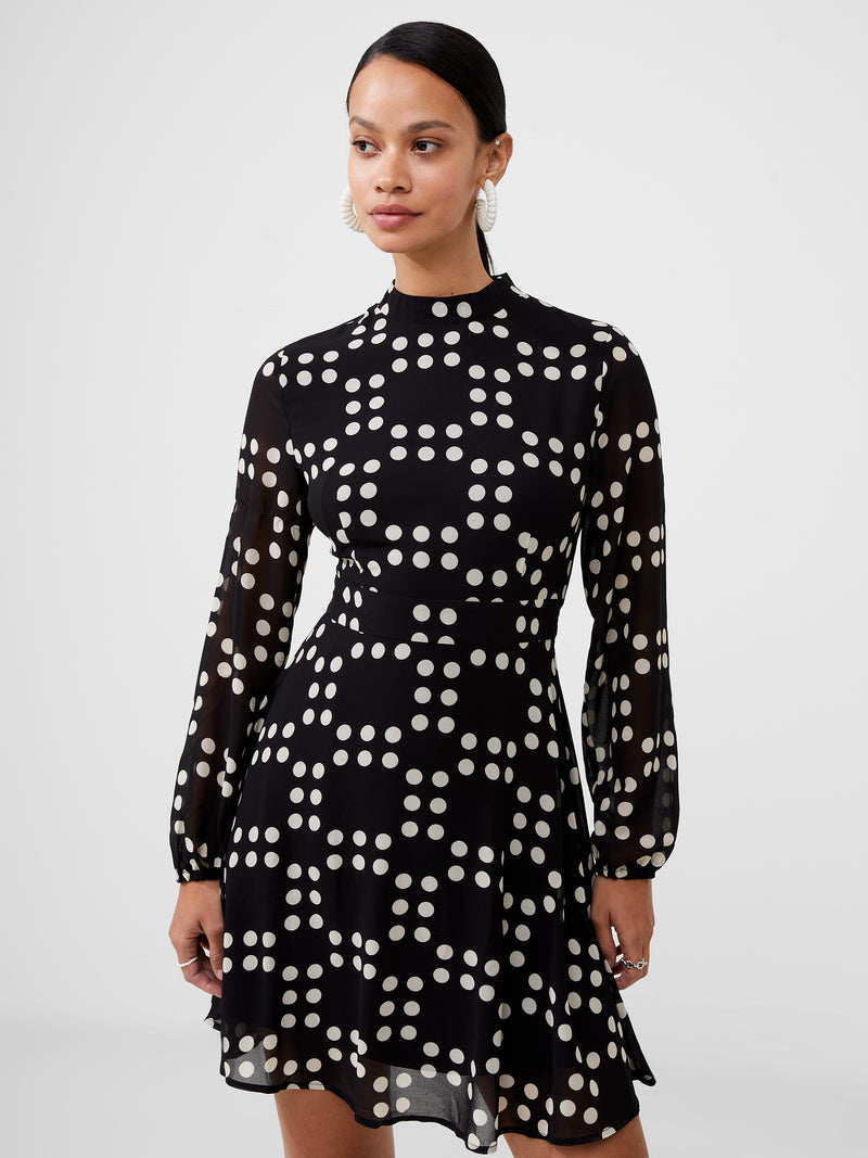 Georgette Sheer A-Line Mini Dress Black Spot | French Connection UK