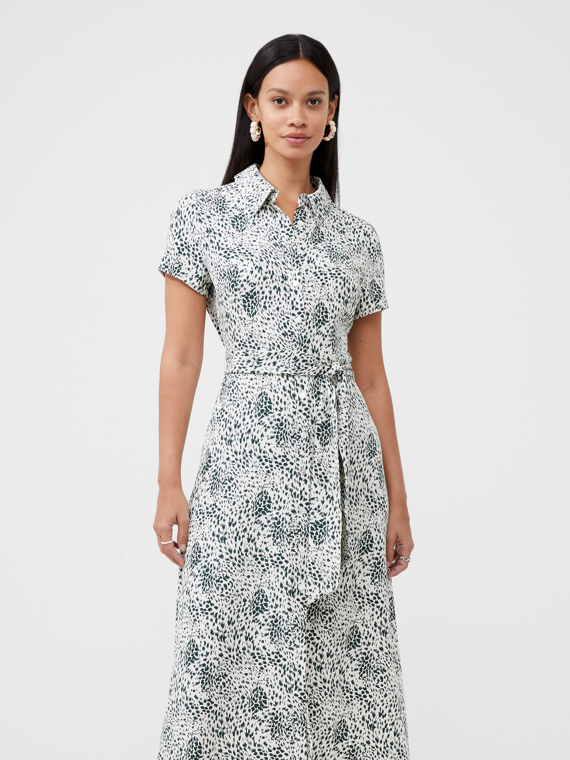 Printed Short Sleeve Shirt Dress