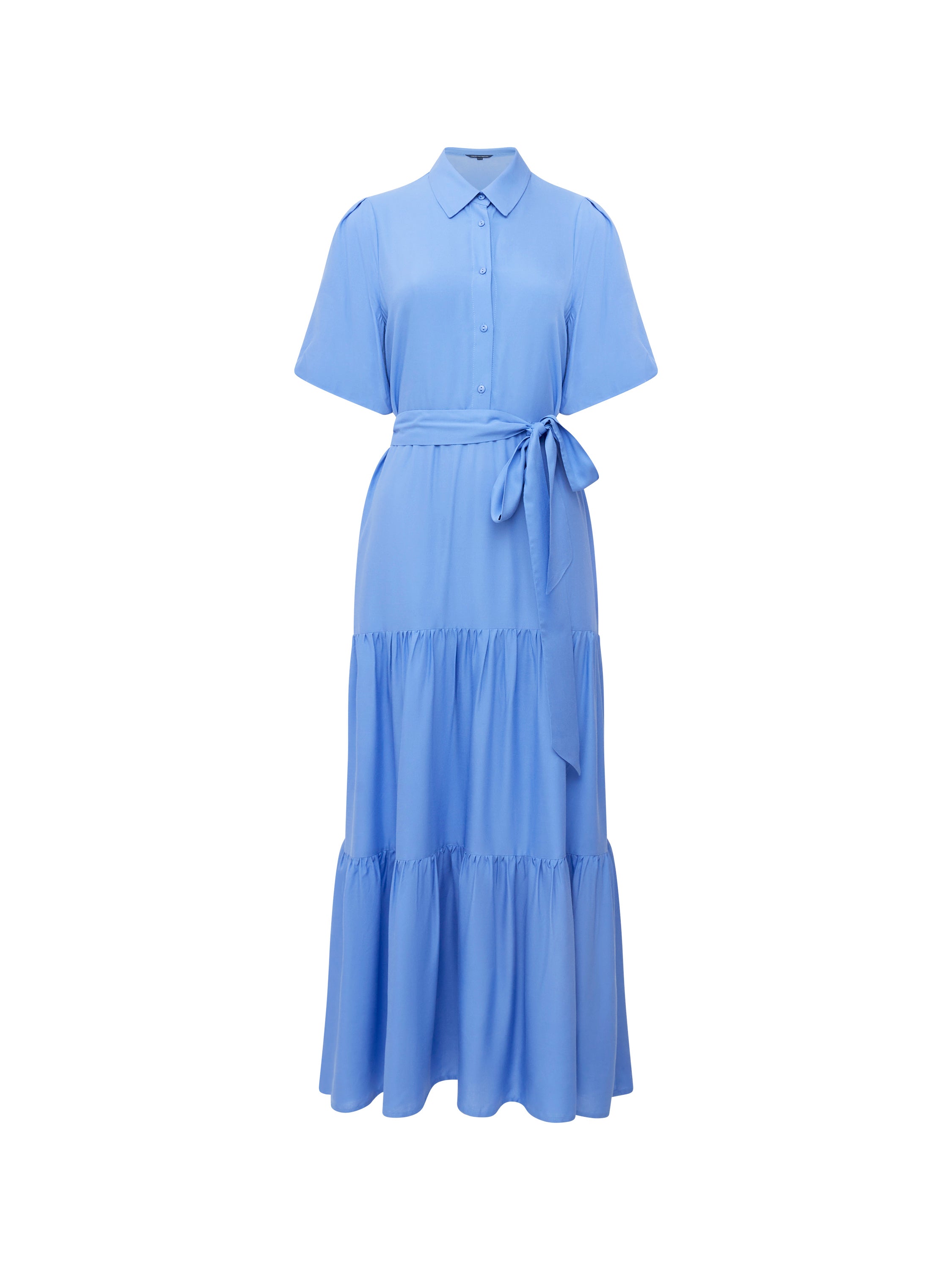 Puff Sleeve Tiered Midi Shirt Dress