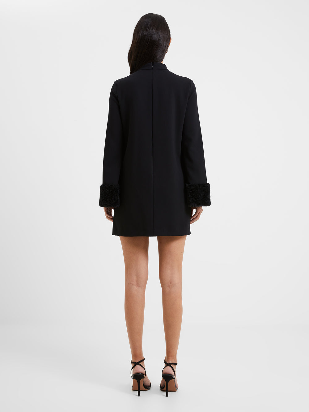 Whisper Ruth Faux Fur Trim Mini Dress Blackout | French Connection UK