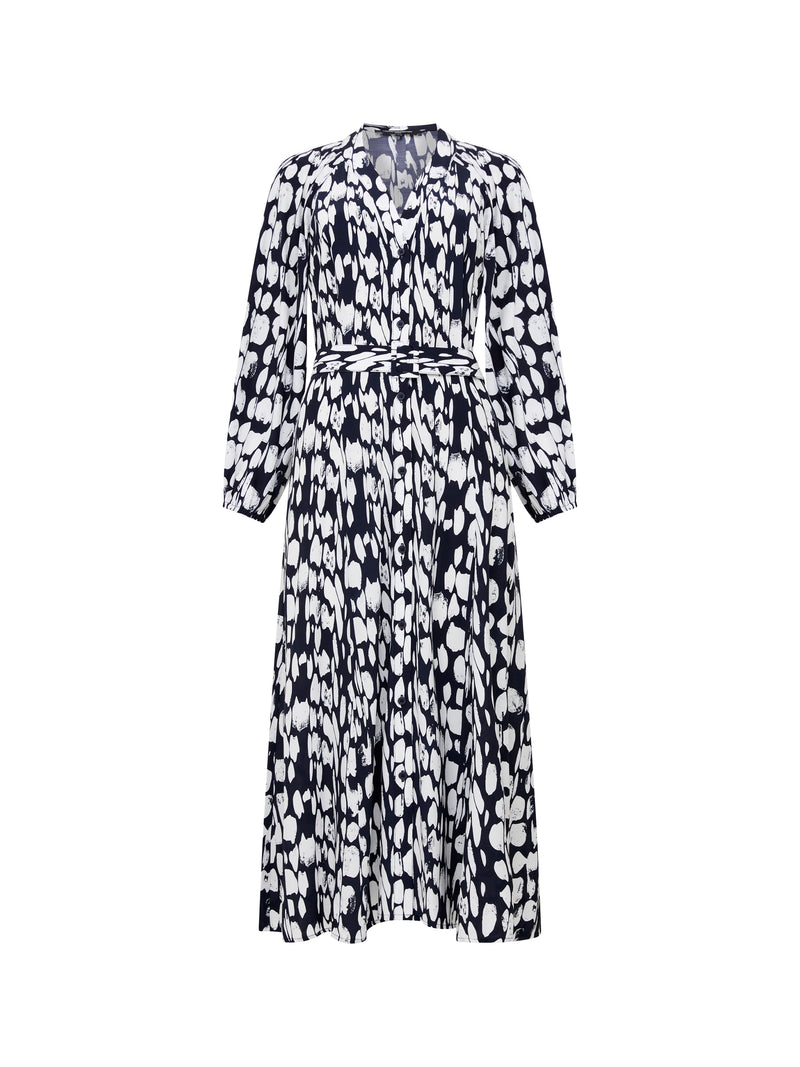 Islanna Crepe Belted Dress Marine/White | French Connection UK