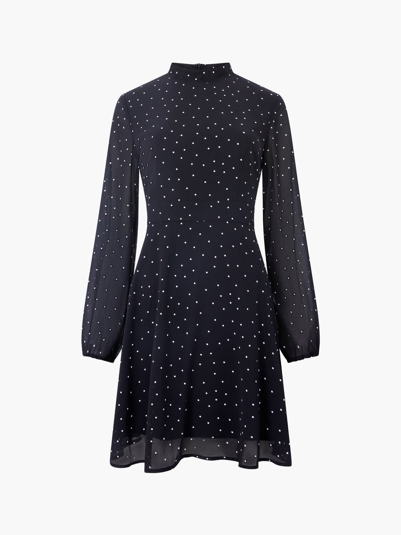 Spot Georgette Long Sleeve Mini Dress