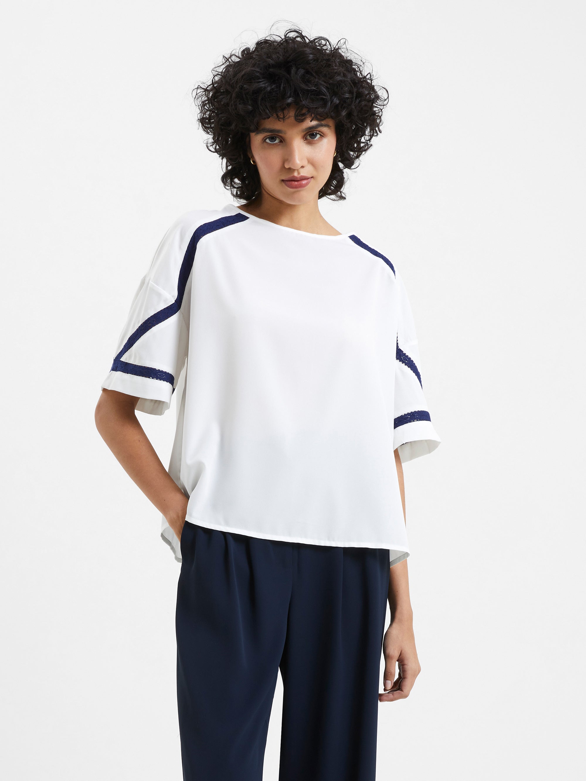 Crepe Recycled Light Embroidered Top Winter White | French Connection UK