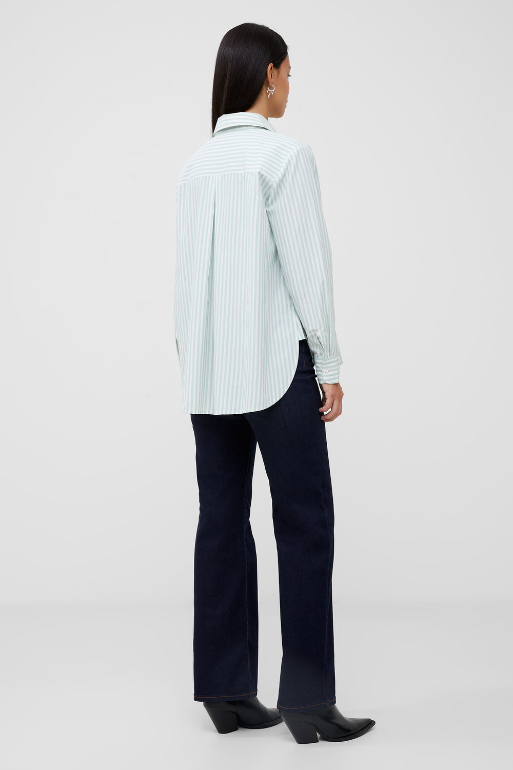 Thick Stripe Relaxed Shirt White/Aqua Foam | French Connection UK