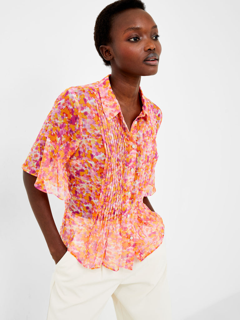 Cass Eco Hallie Crinkle Pintuck Shirt Persimmon | French Connection UK