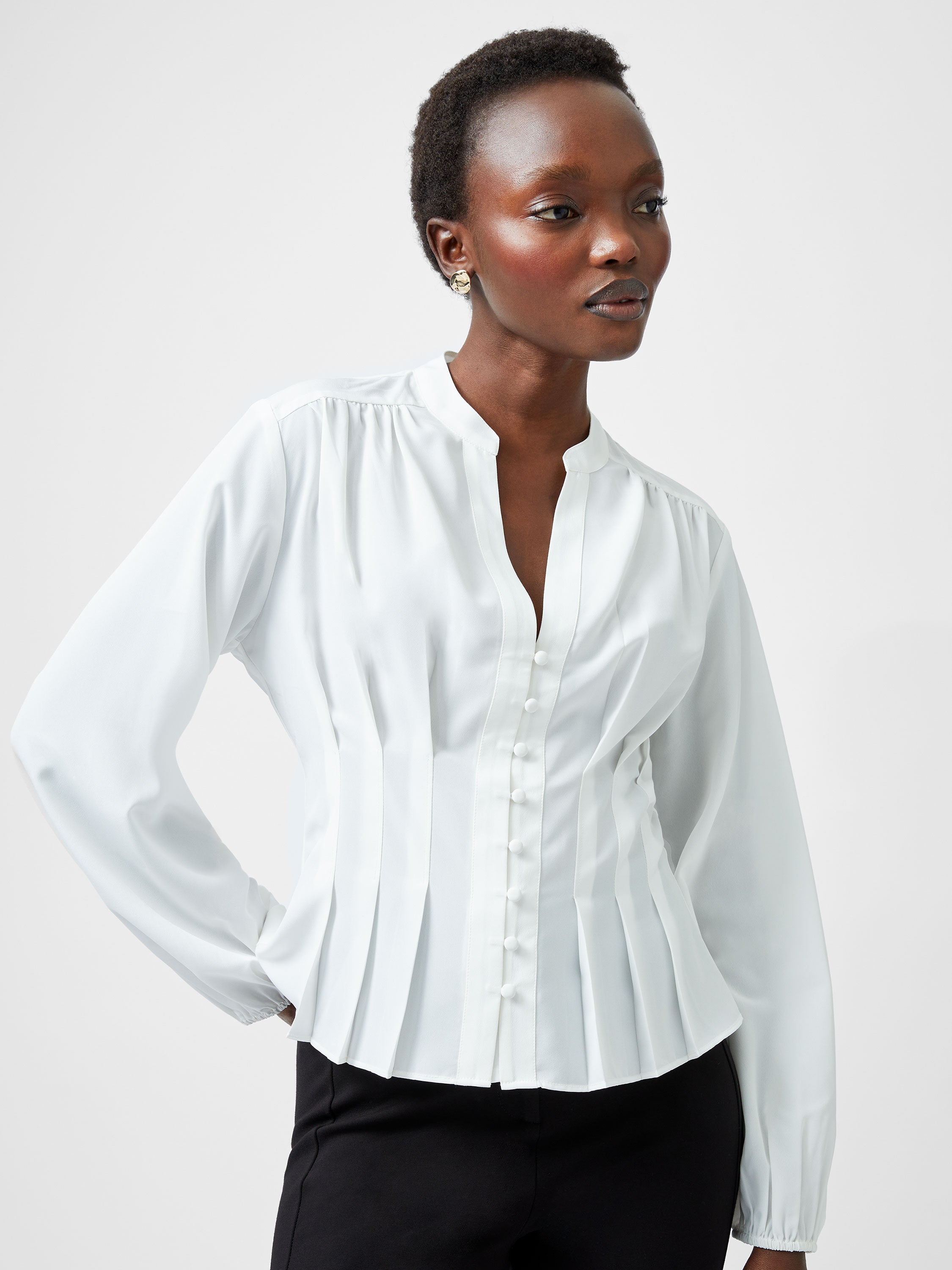 Capriana Crepe Pleat Button Down Top