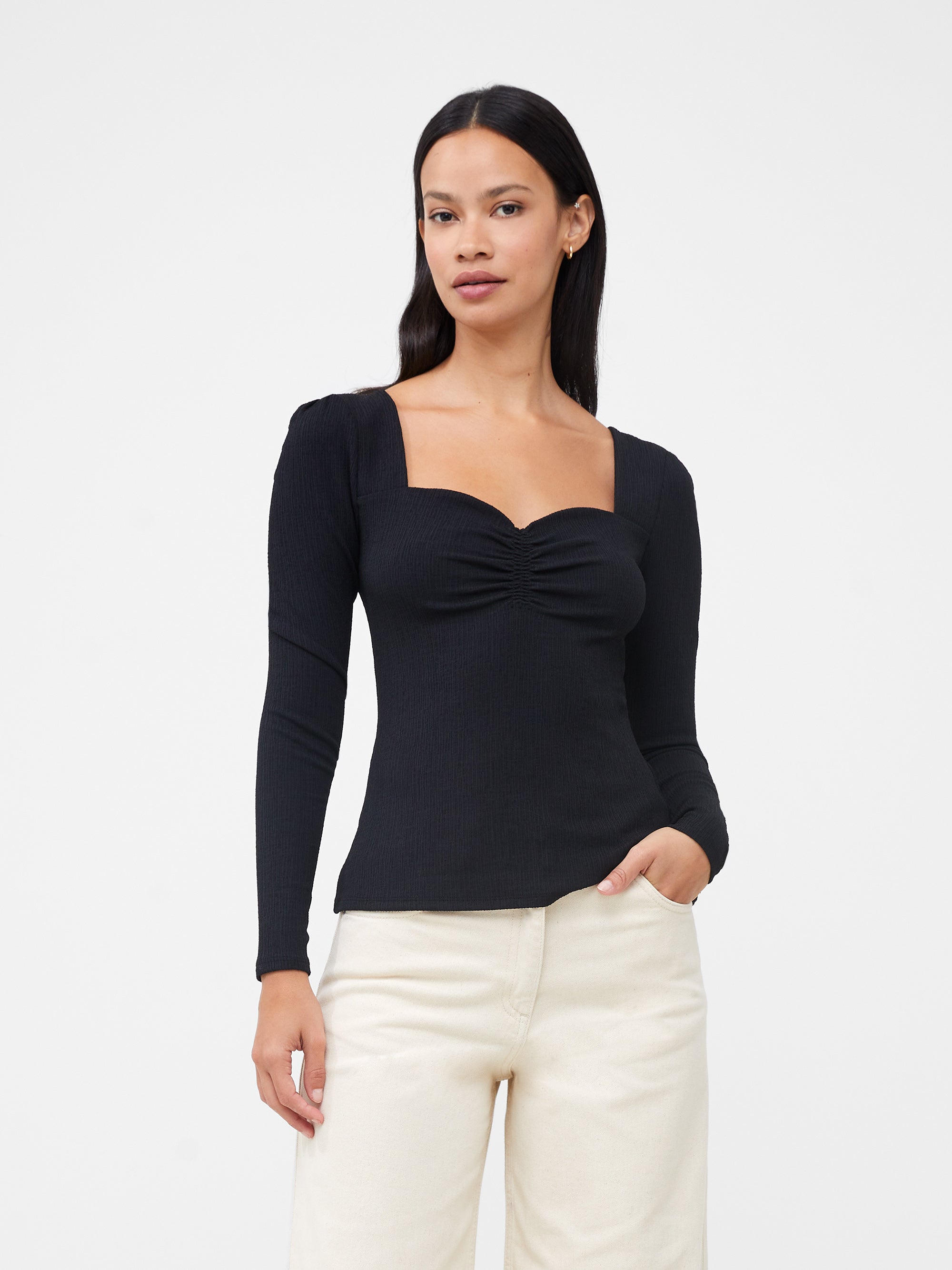 Sonya Ribbed Sweetheart Neckline Top