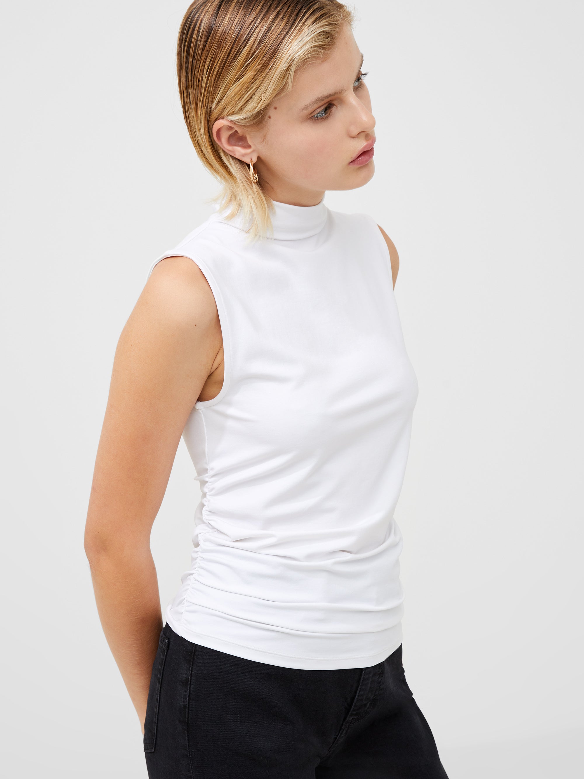 Ruched Mock Neck Sleeveless Top