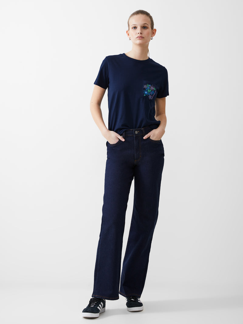 French Connection Flower Embroidered Pocket T-Shirt