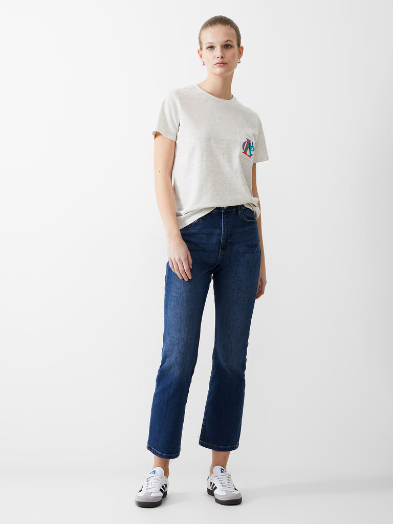 Love Embroidered Pocket T-Shirt Pale Grey Mel | French Connection UK