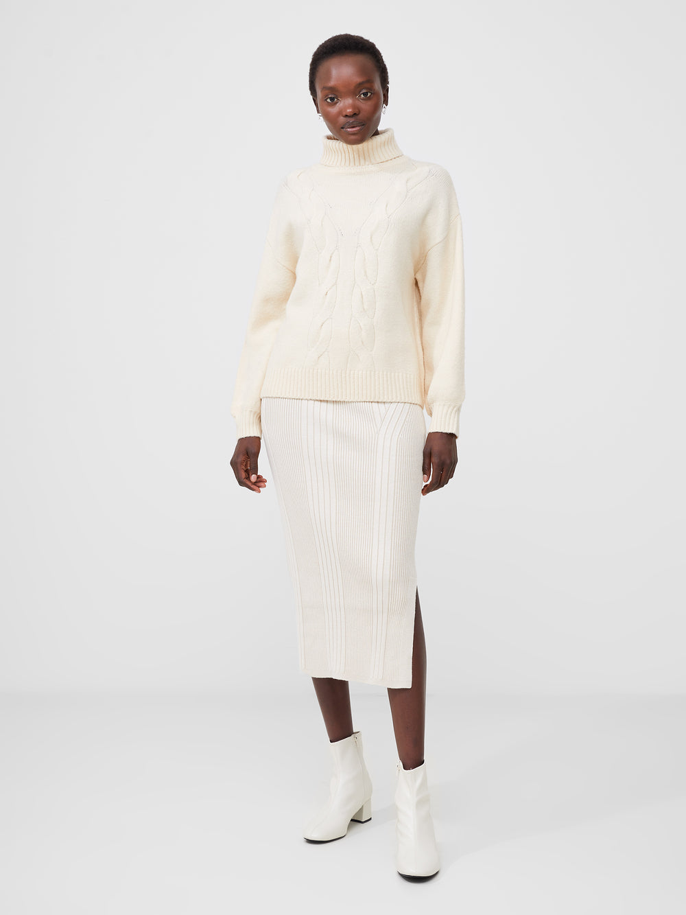 Roll Neck Cable Knit Jumper Ivory | French Connection UK