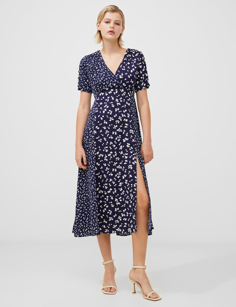 Bonita V-Neck Midi Dress Dark Navy/Ecru | French Connection UK