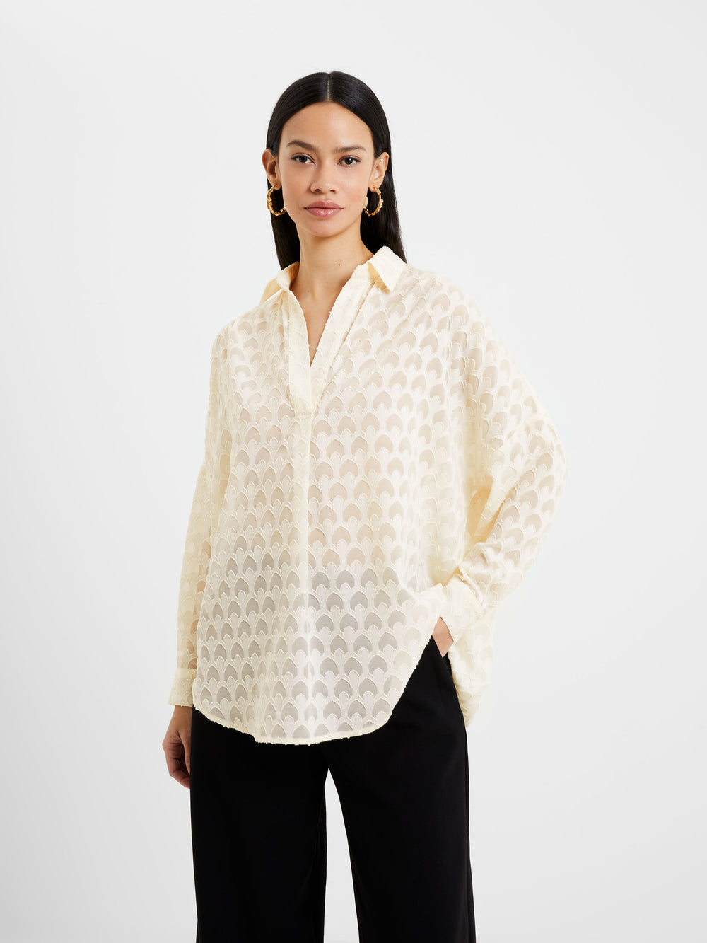 Geo Burn-Out Popover Shirt Classic Cream | French Connection UK