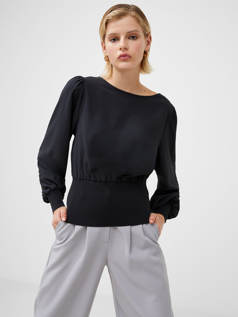 Krista Knit Slash Neck Jumper Moonless Night | French Connection UK