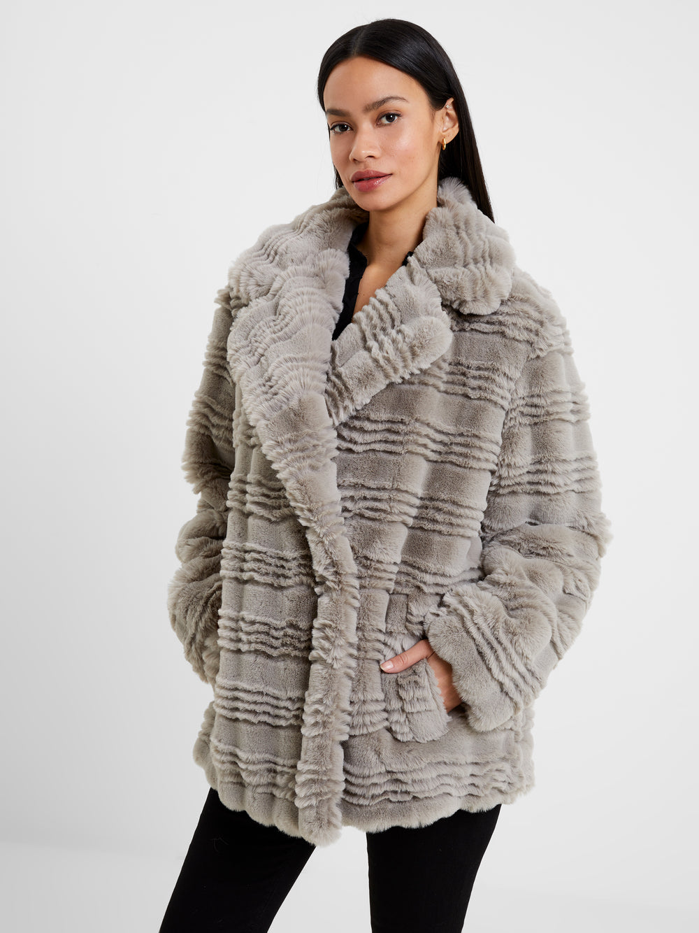 Daryn Faux Fur Short Coat Grey | French Connection UK