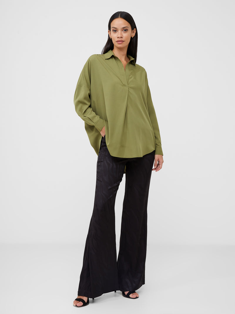 Rhodes Recycled Crepe Popover Shirt Olive Branch