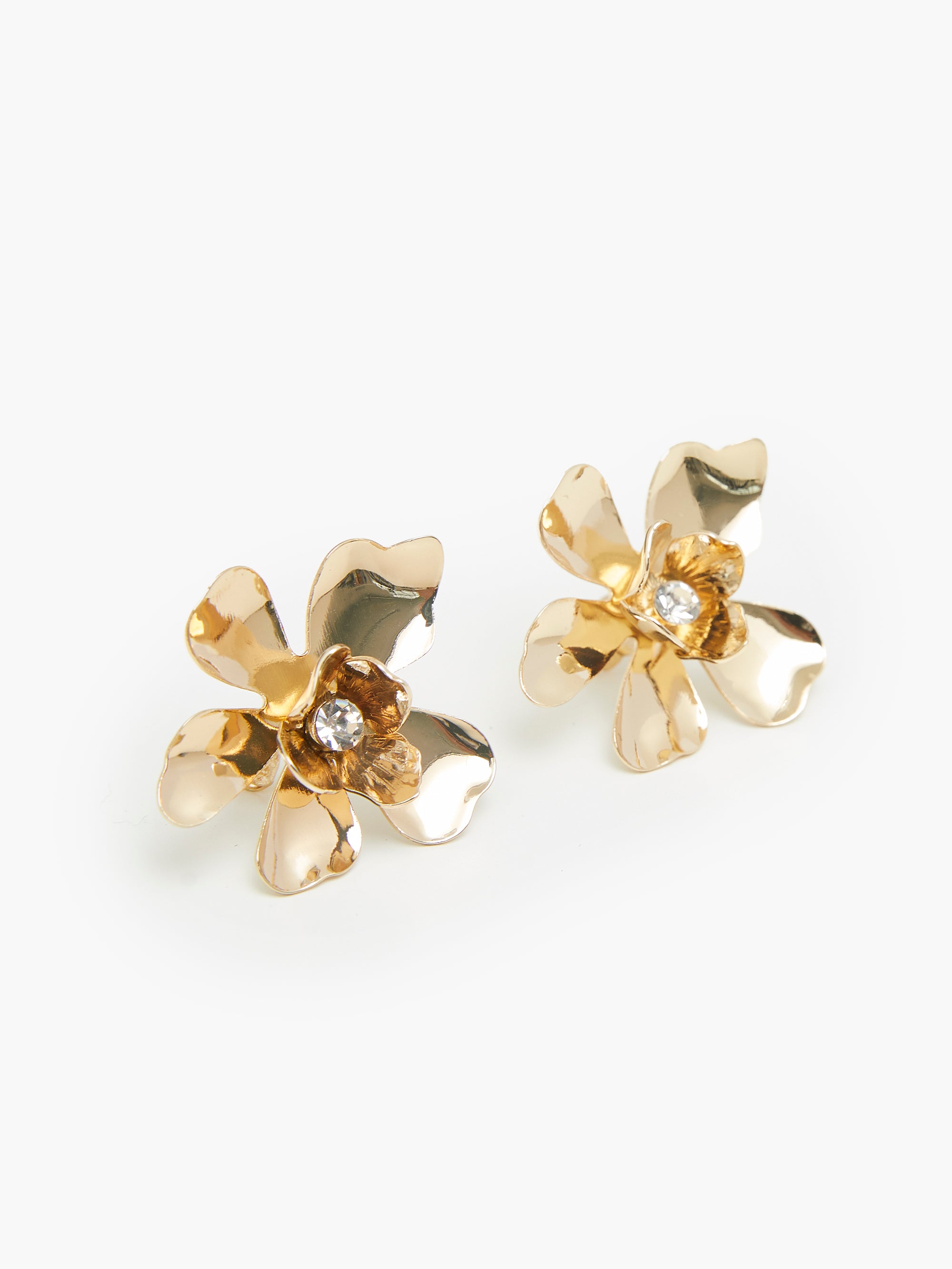 Large Floral Diamante Stud Earrings