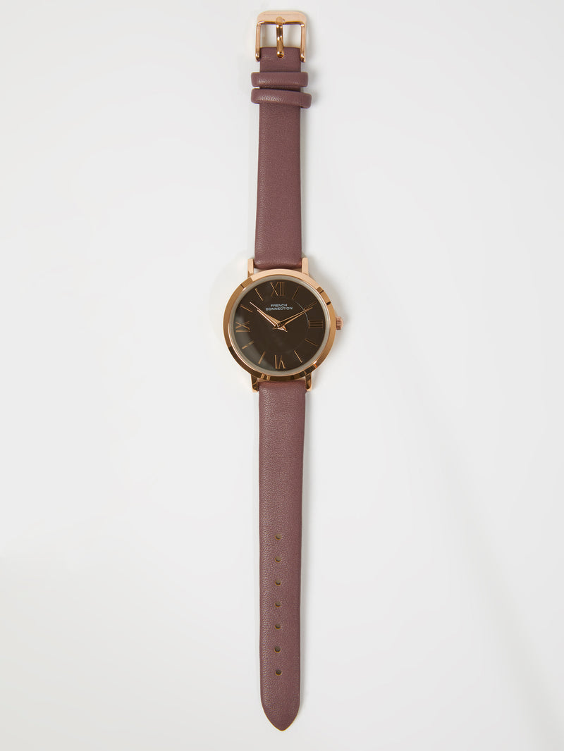 Brown Leather Strap Watch with Brown Dial