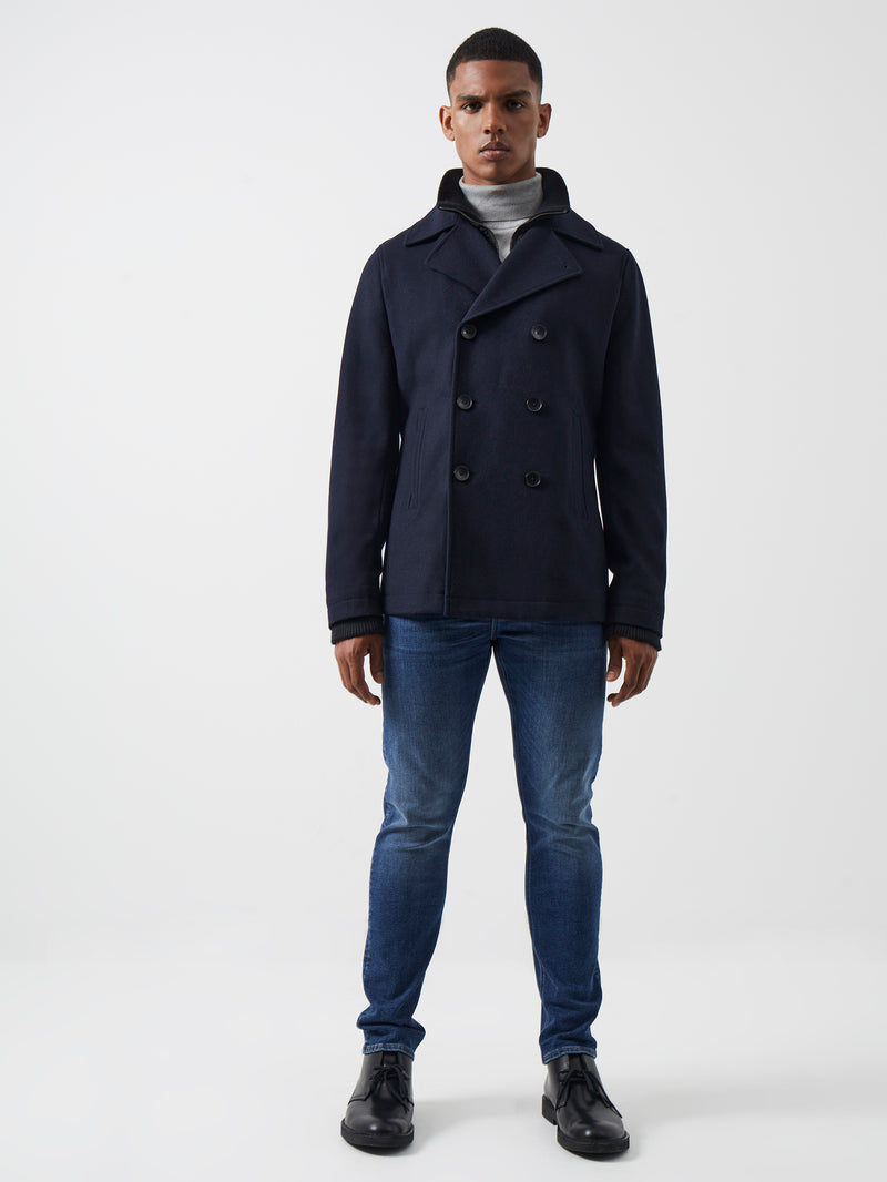 Double Breasted Layered Pea Coat Dark Navy | French Connection UK