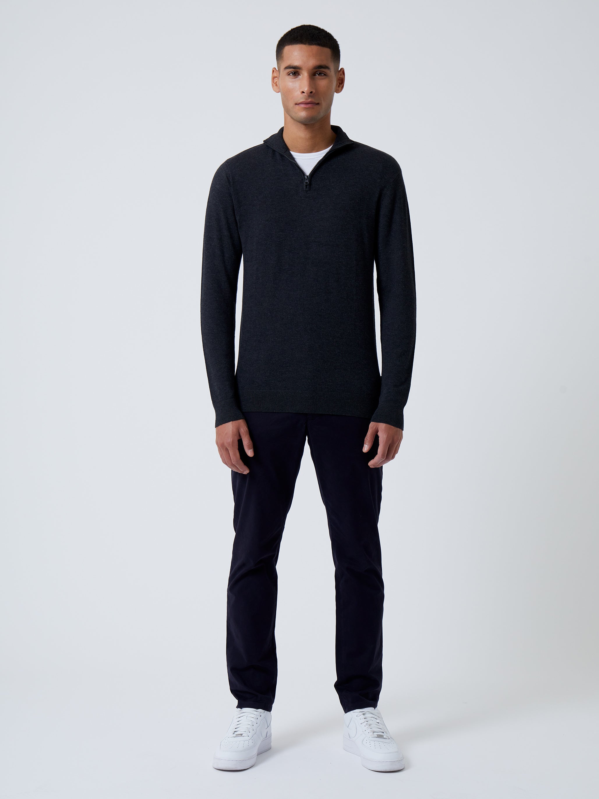 Half Zip Knit Sweater Charcoal Mel | French Connection UK