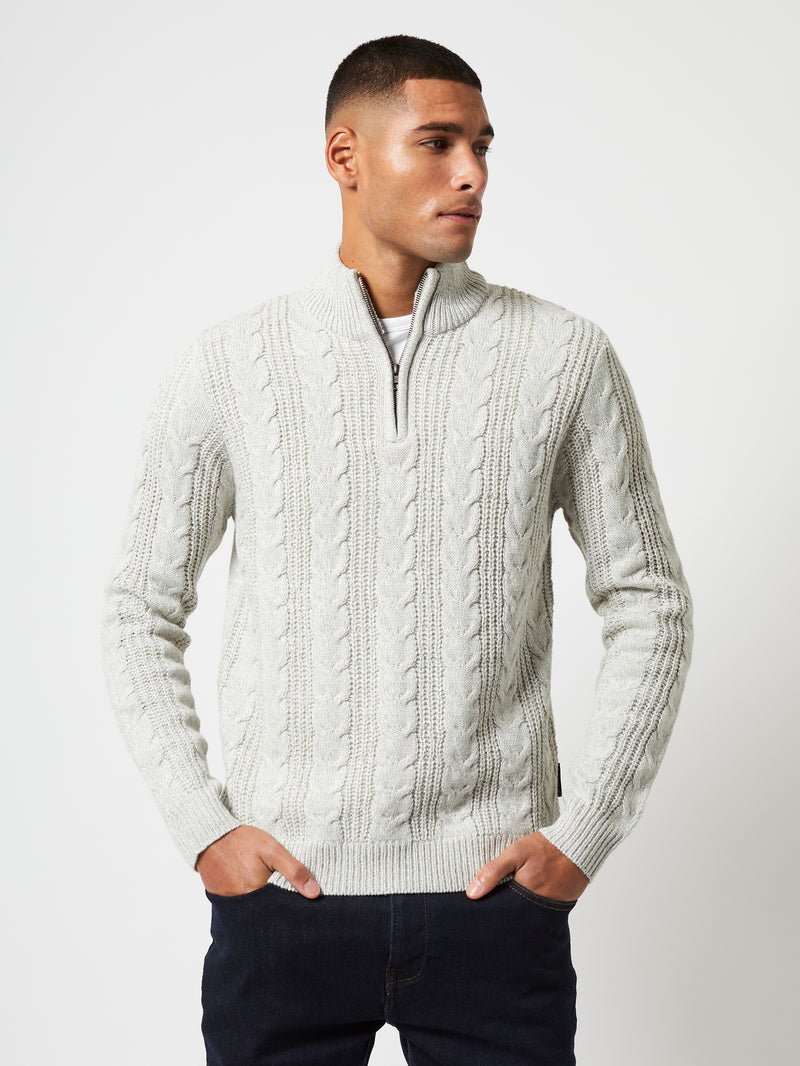 Half Zip Cable Knit Jumper Ecru Mel | French Connection UK