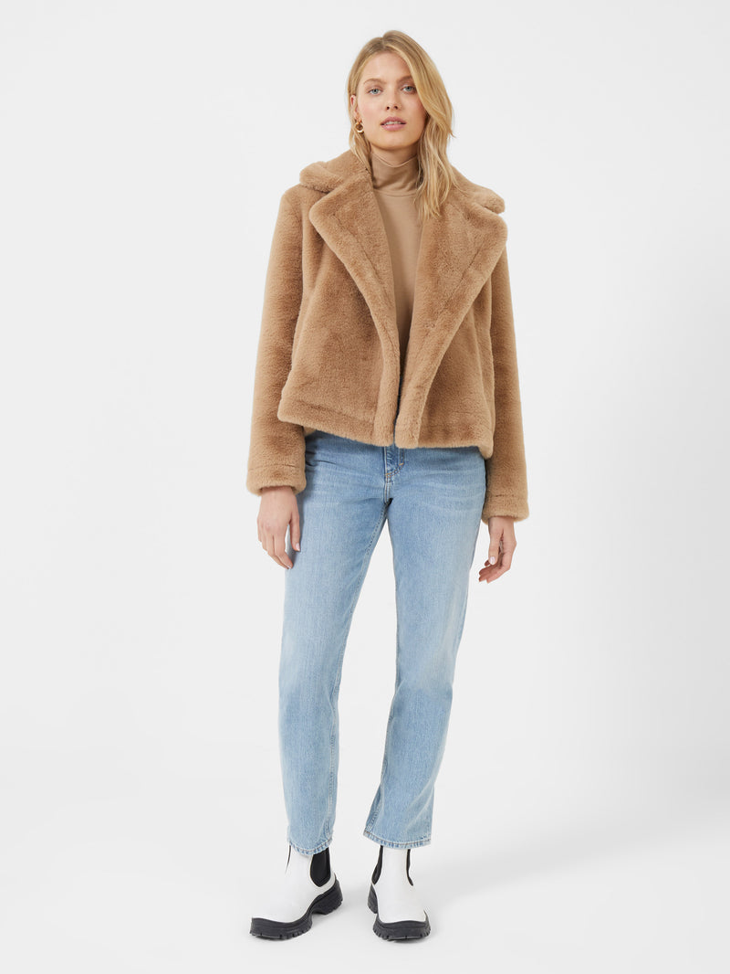 Buouna Recycled Faux Fur Short Coat Camel | French Connection UK