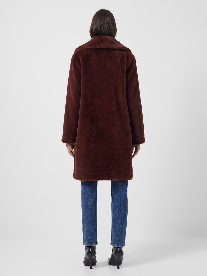 Buona Faux Fur Long Coat Bitter Chocolate | French Connection UK