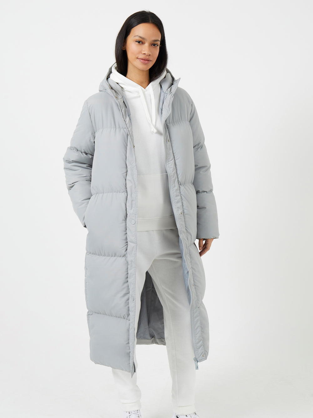 Long Puffer Coat Light Grey | French Connection UK