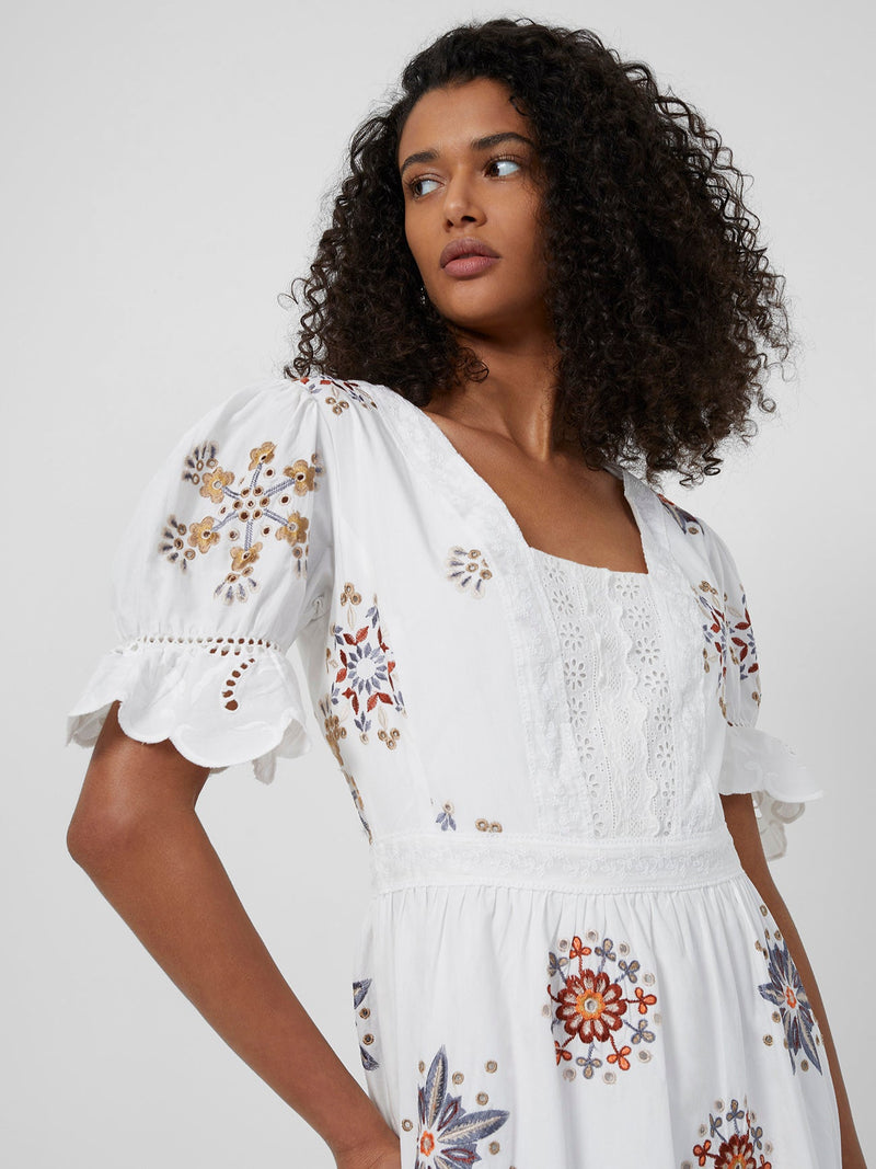 Biton Embroidered Cotton Mini Dress | French Connection UK