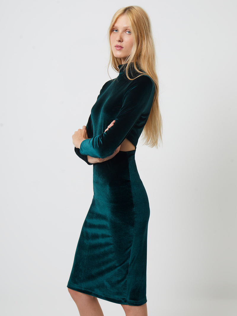 Sula Velvet Jersey Cut Out Dress Dark Green | French Connection UK