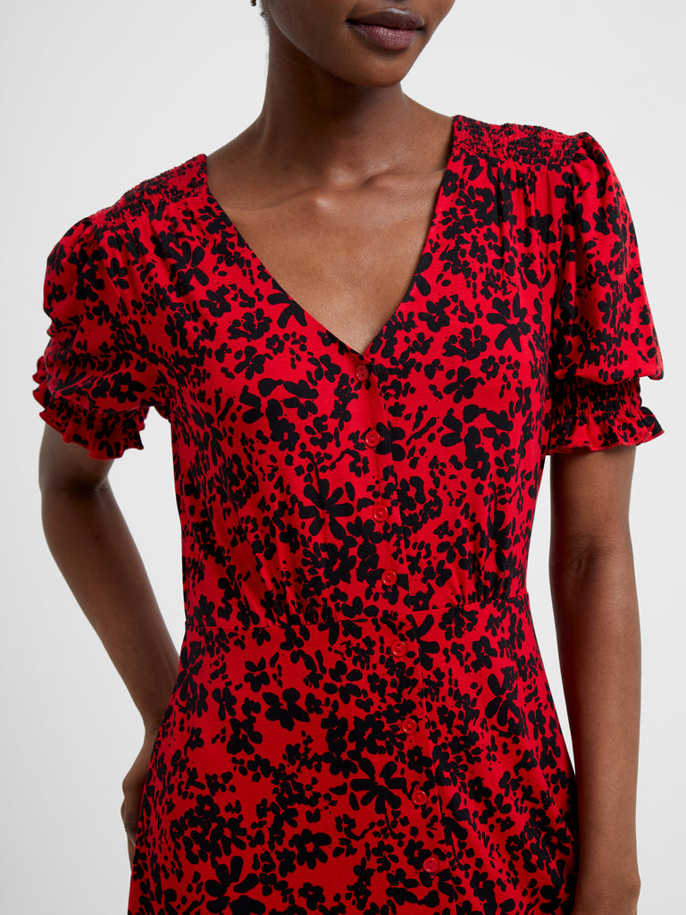 Vee Button-Through Dress Red/Black | French Connection UK