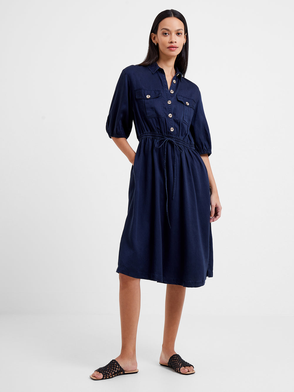 Elkie Twill Dress Marine | French Connection UK