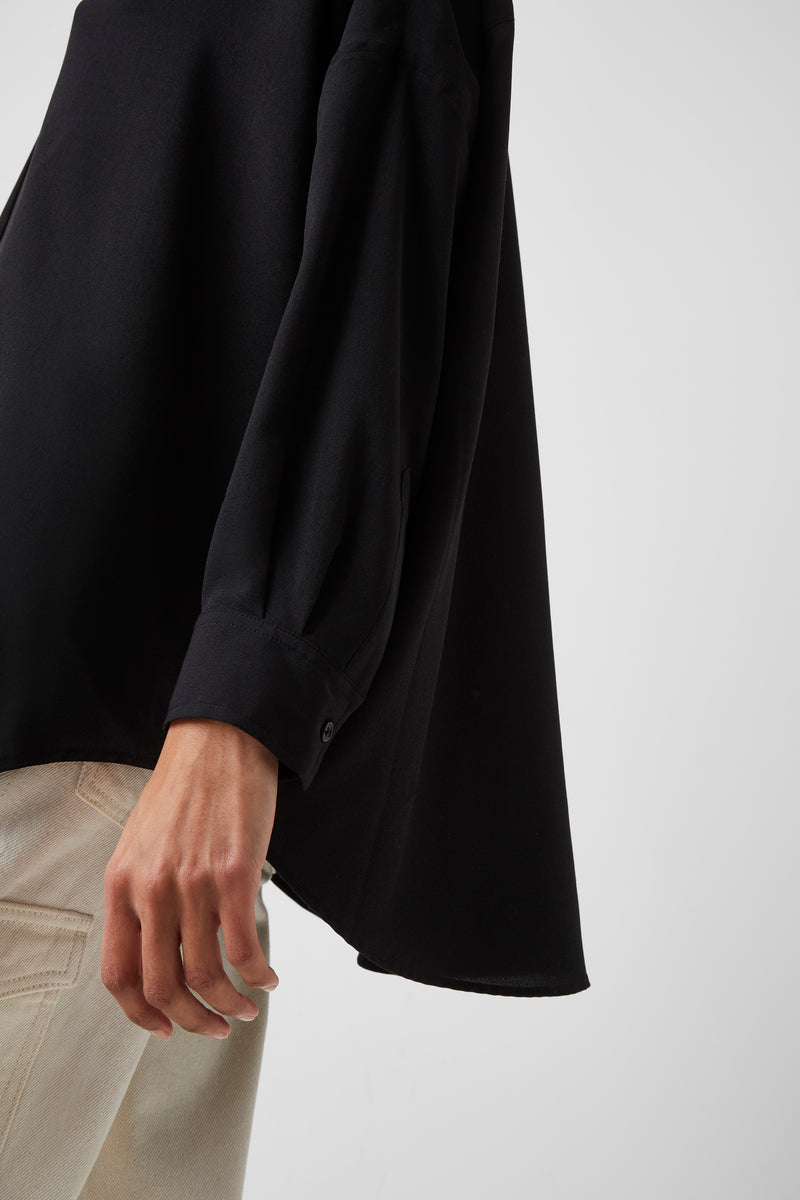 Rhodes Recycled Crepe Popover Shirt Black | French Connection UK