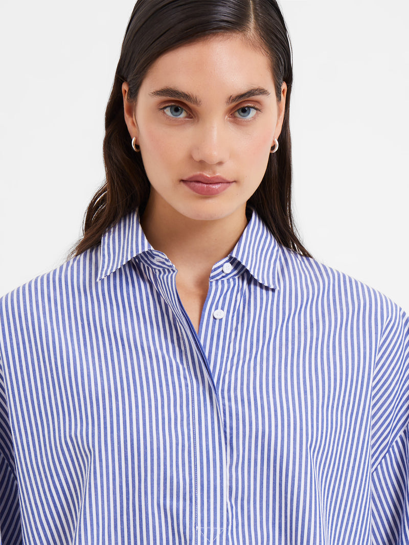 Rhodes Poplin Stripe Popover Shirt blue white | French Connection UK