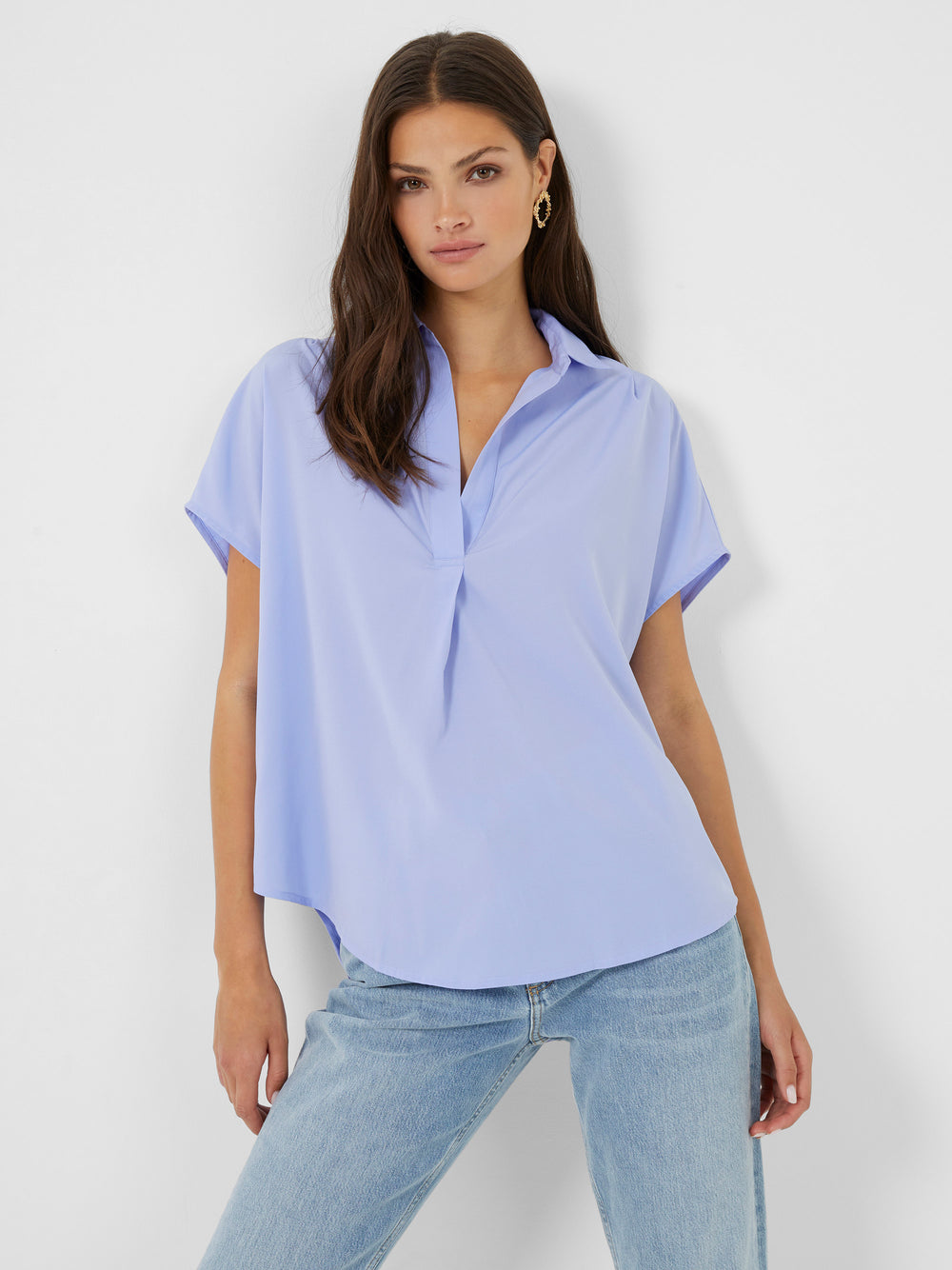 Crepe Light Recycled Popover Shirt Paradiso Blue | French Connection UK