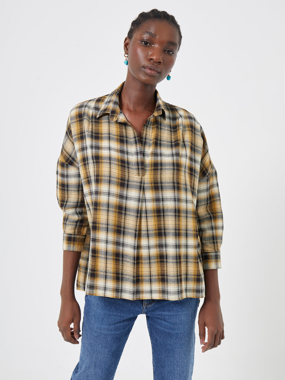 Check Side Split Shirt Beige Check Multi | French Connection UK