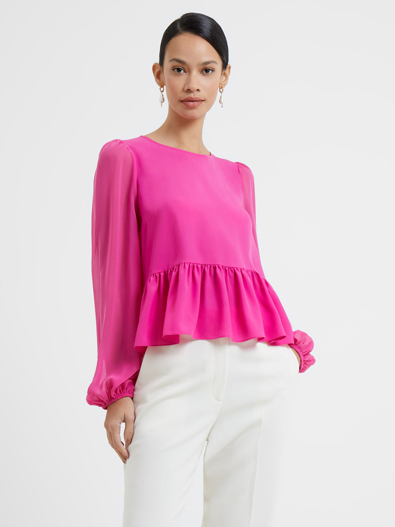 Crepe Light Georgette Peplum Top Wild Rosa | French Connection UK
