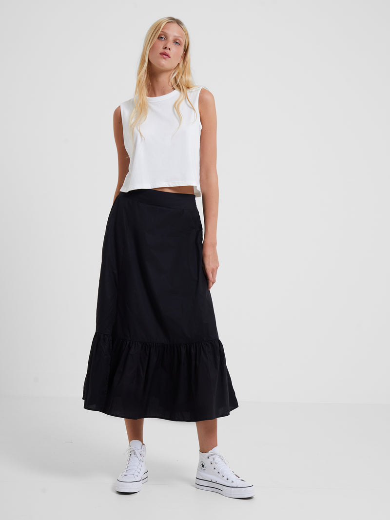 Rhodes Cotton Poplin Ruffle Maxi Skirt Black | French Connection UK