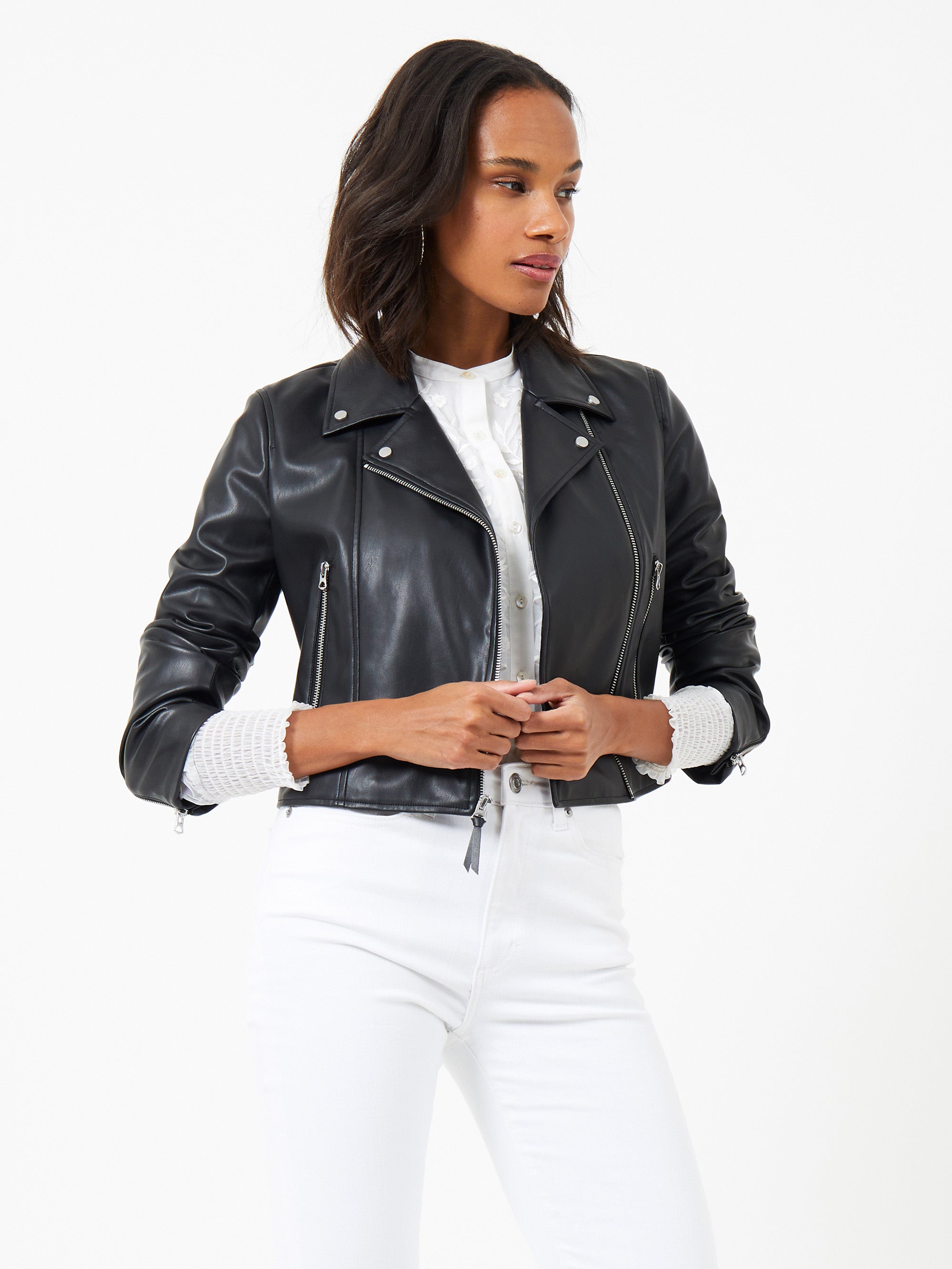 Ladies black faux leather biker jacket best sale