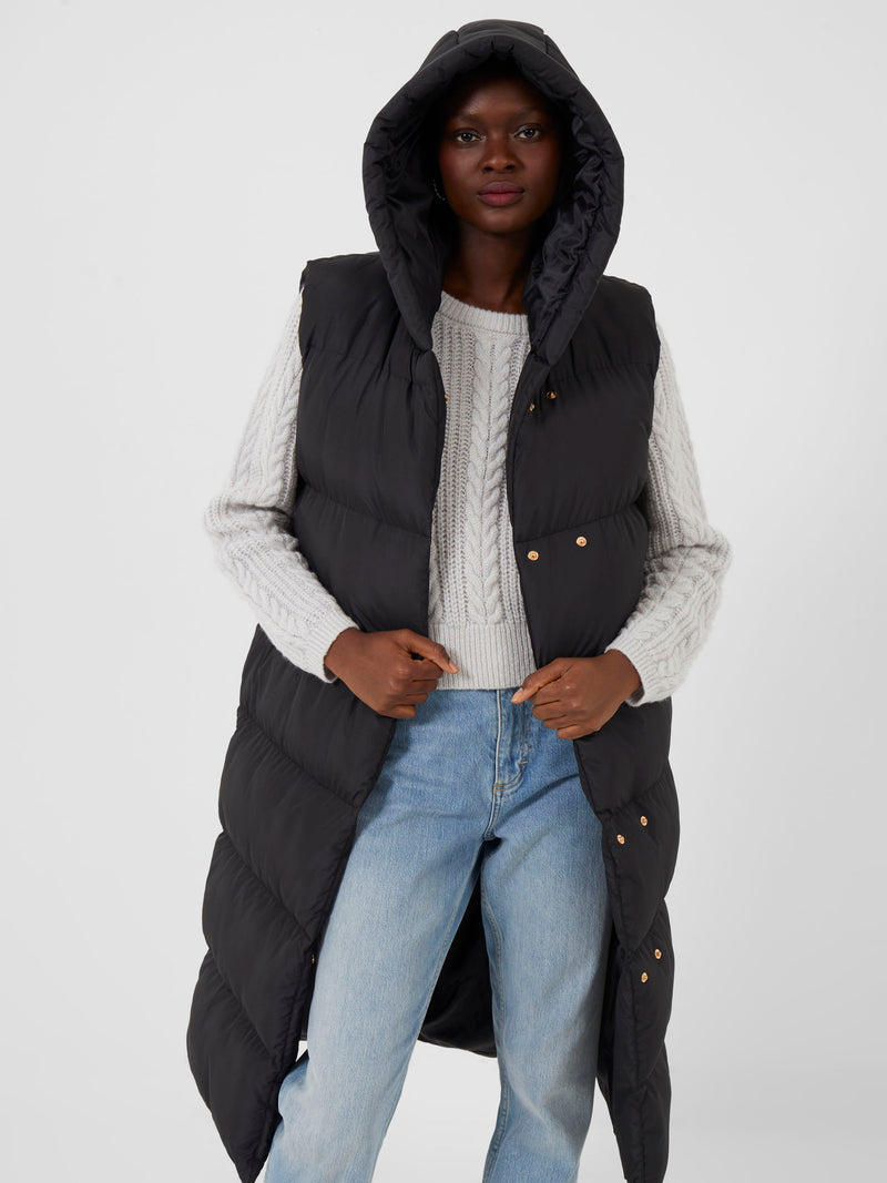 Long Sleeveless Hooded Puffer Jacket Black | French Connection UK