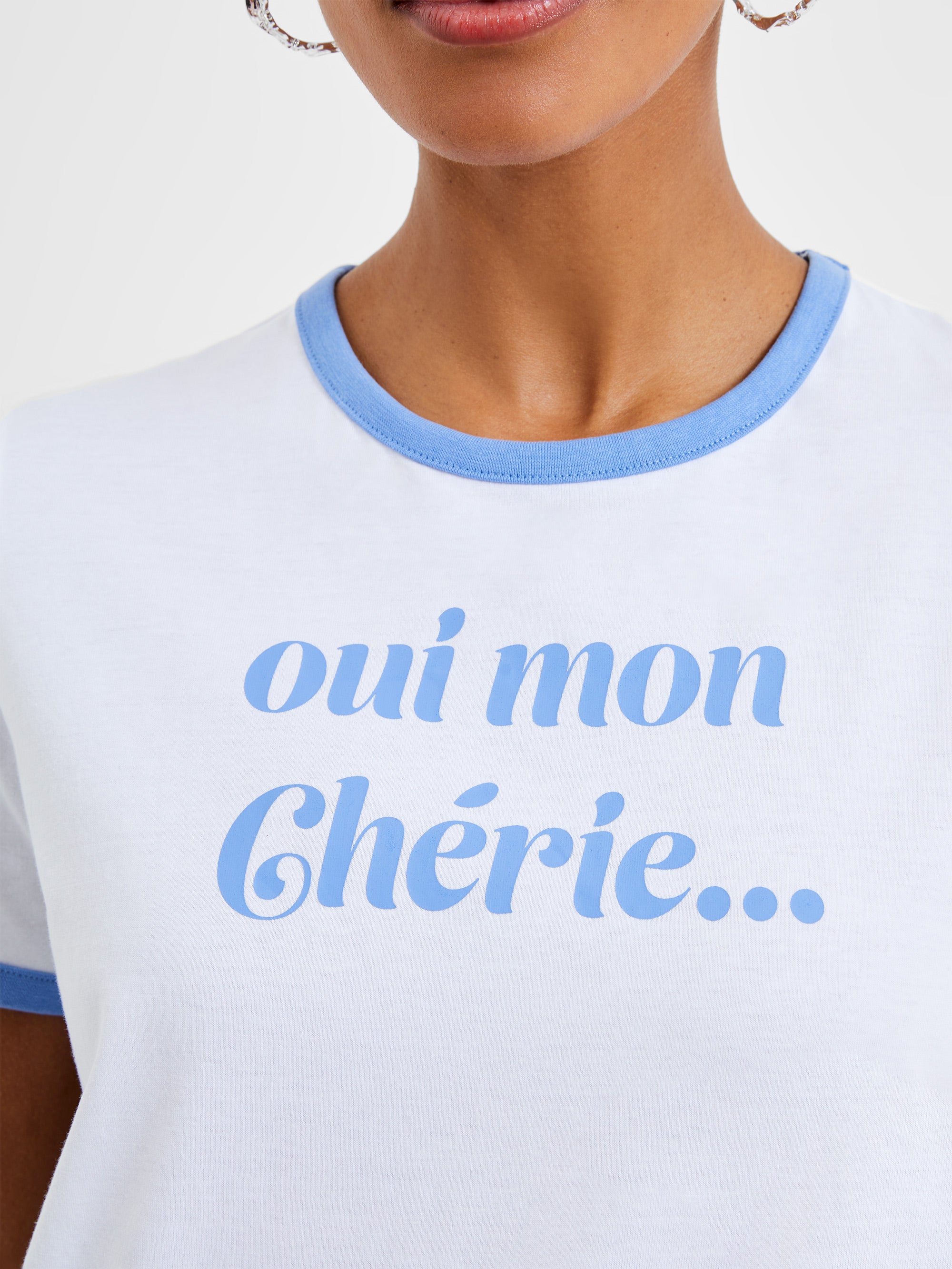 Oui Mon Cherie Ringer T-Shirt White/Tranquil Blue | French Connection UK