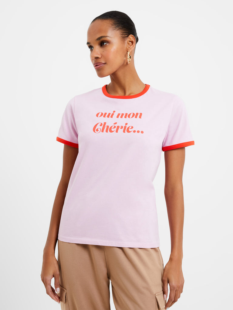 Oui Mon Cherie Ringer T-Shirt Pastel Pink/Red | French Connection UK